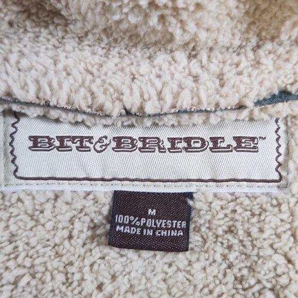 Bit & Bridle Womens Size M Green Tan Full Zip Fleece Lined Vest Western Workwear - Picture 3 of 6